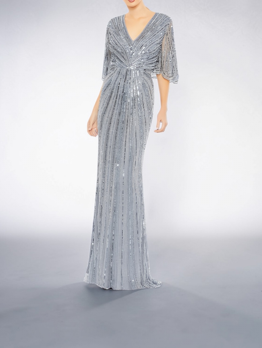 Mac Duggal Silver Sequin V-Neck Column Gown